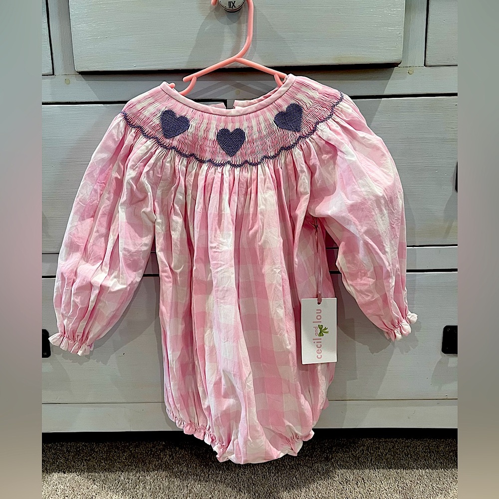 NWT Cecil & Lou girls heart gingham bubble 3T
